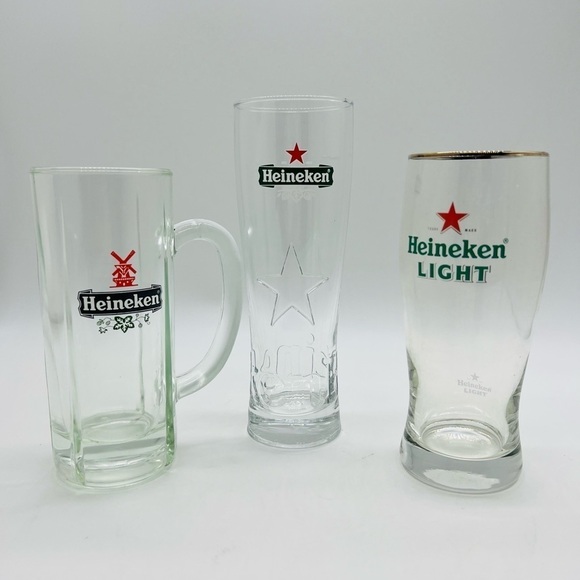 SET OF 3 HEINEKEN & HEINEKEN LIGHT BAR GLASSWARE - Picture 1 of 12